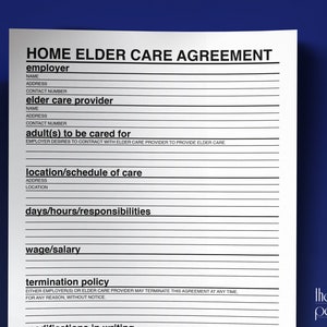 Home Elder Agreement Template, Printable Home Health Care Contract - Etsy
