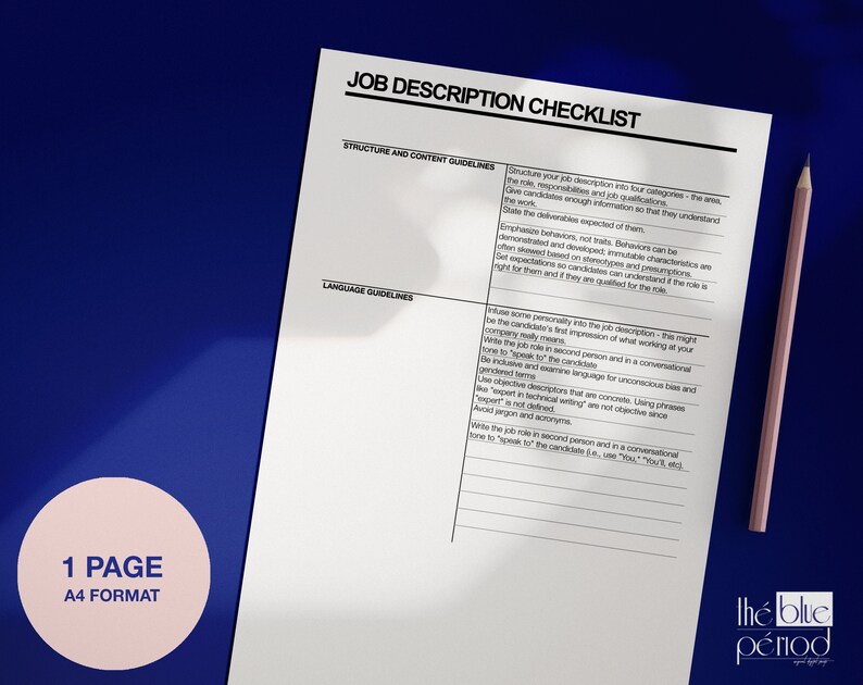 Editable Job Description Checklist - Etsy