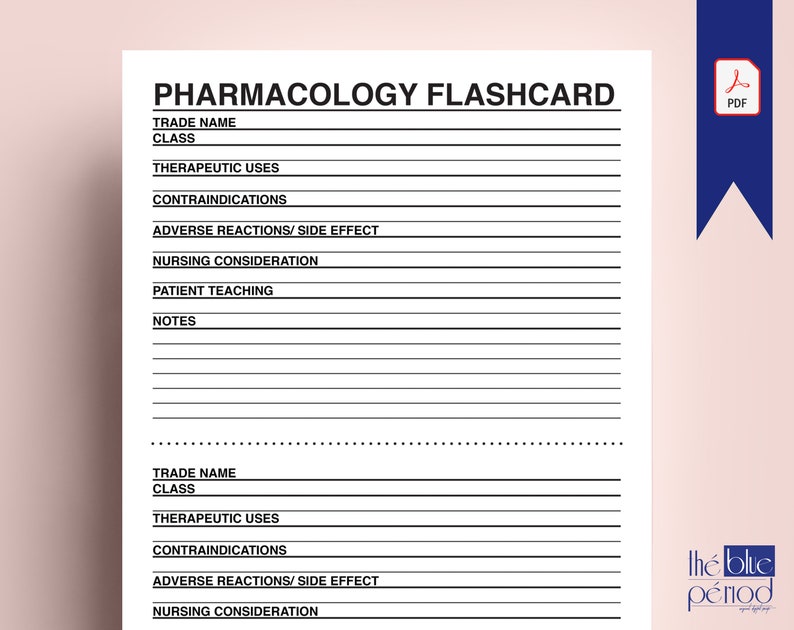 Printable Pharmacology Template PDF - Etsy