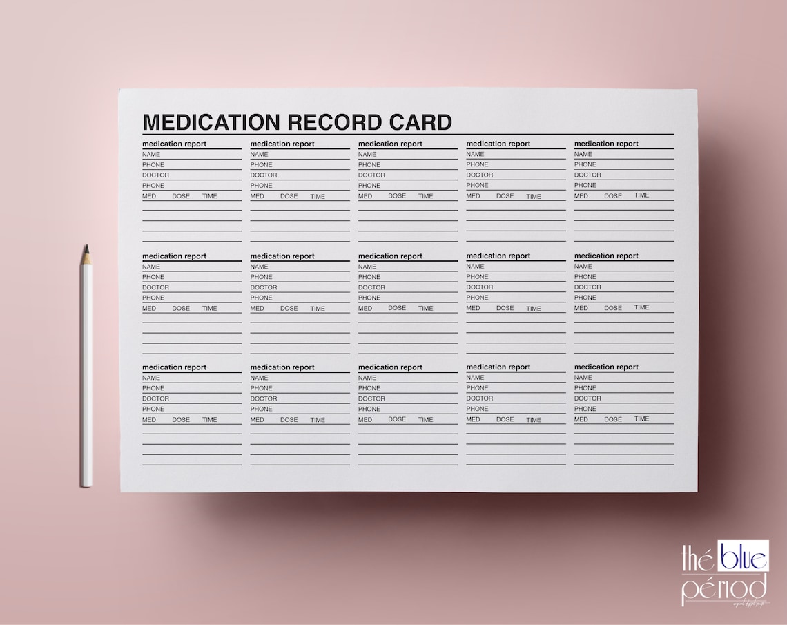 Medications Record Card Sheet - Etsy Canada