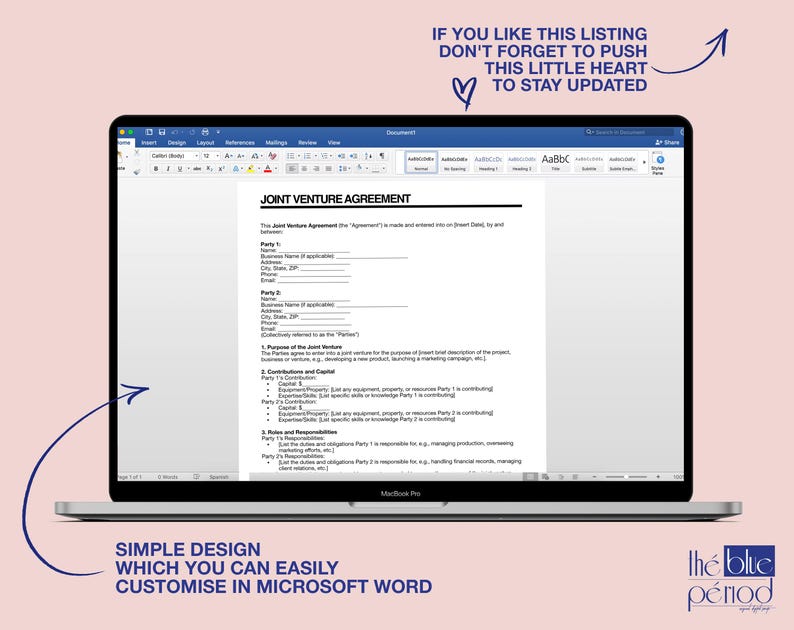 Editable Joint Venture Agreement Template - Etsy