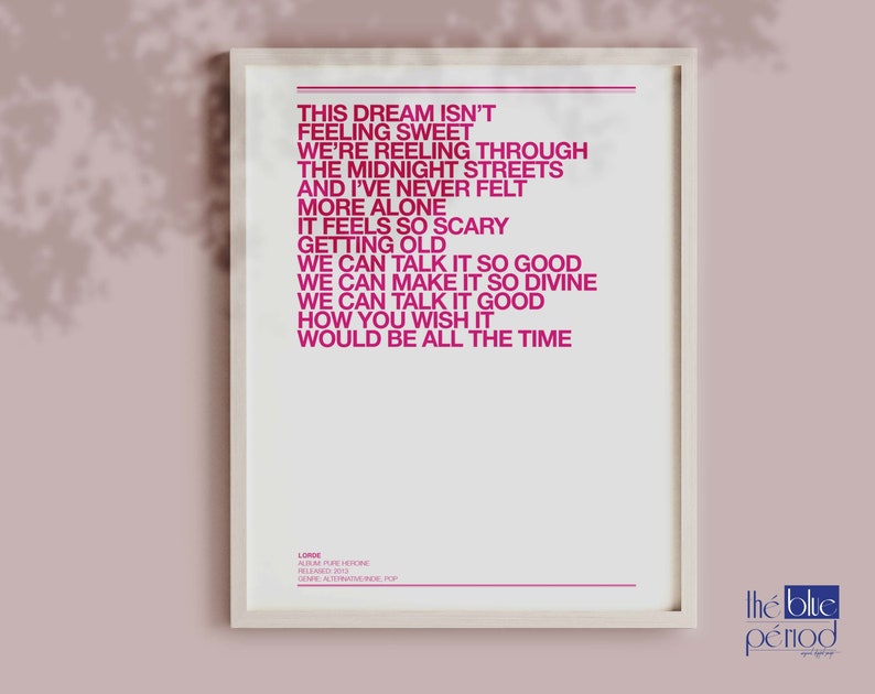 Lorde Poster, Ribs Lyrics Etsy