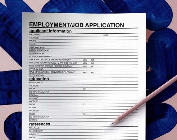 Printable Employment Application | Etsy