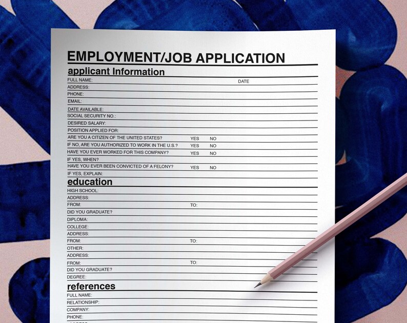 Printable Employment Application | Etsy
