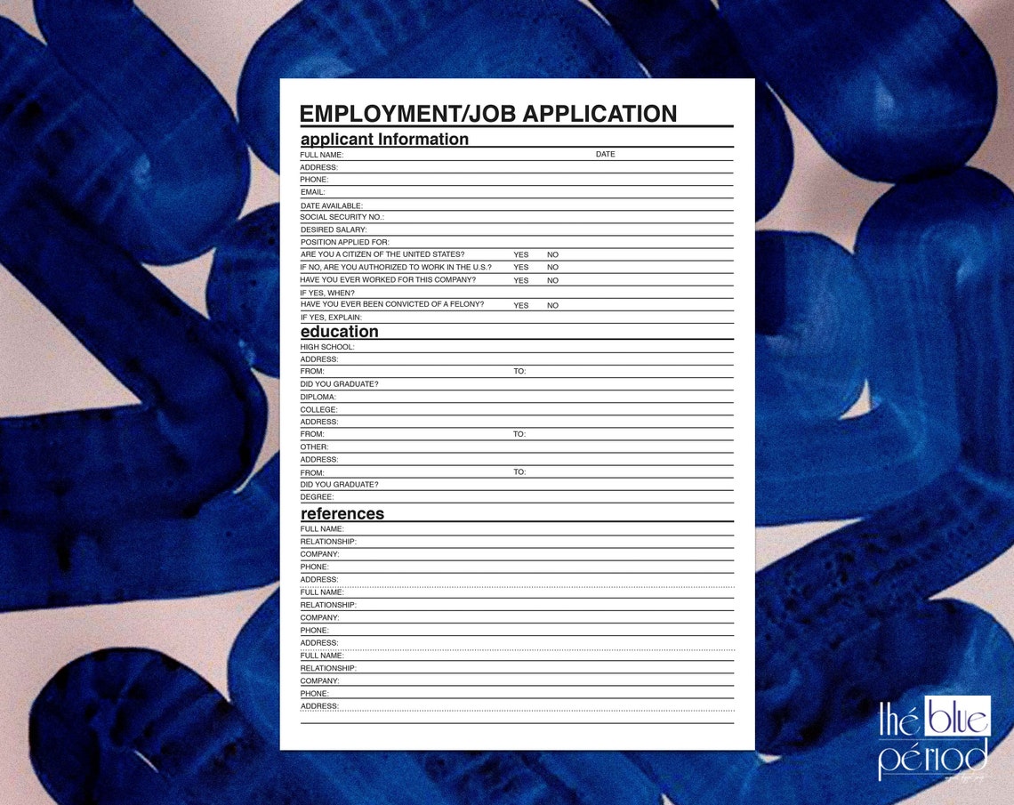 Printable Employment Application | Etsy