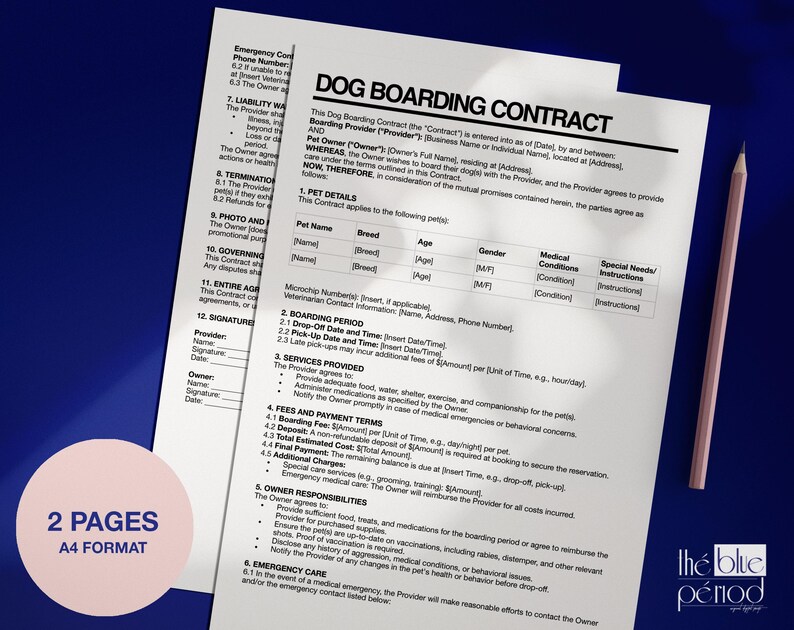 Editable Dog Boarding Contract Template Etsy