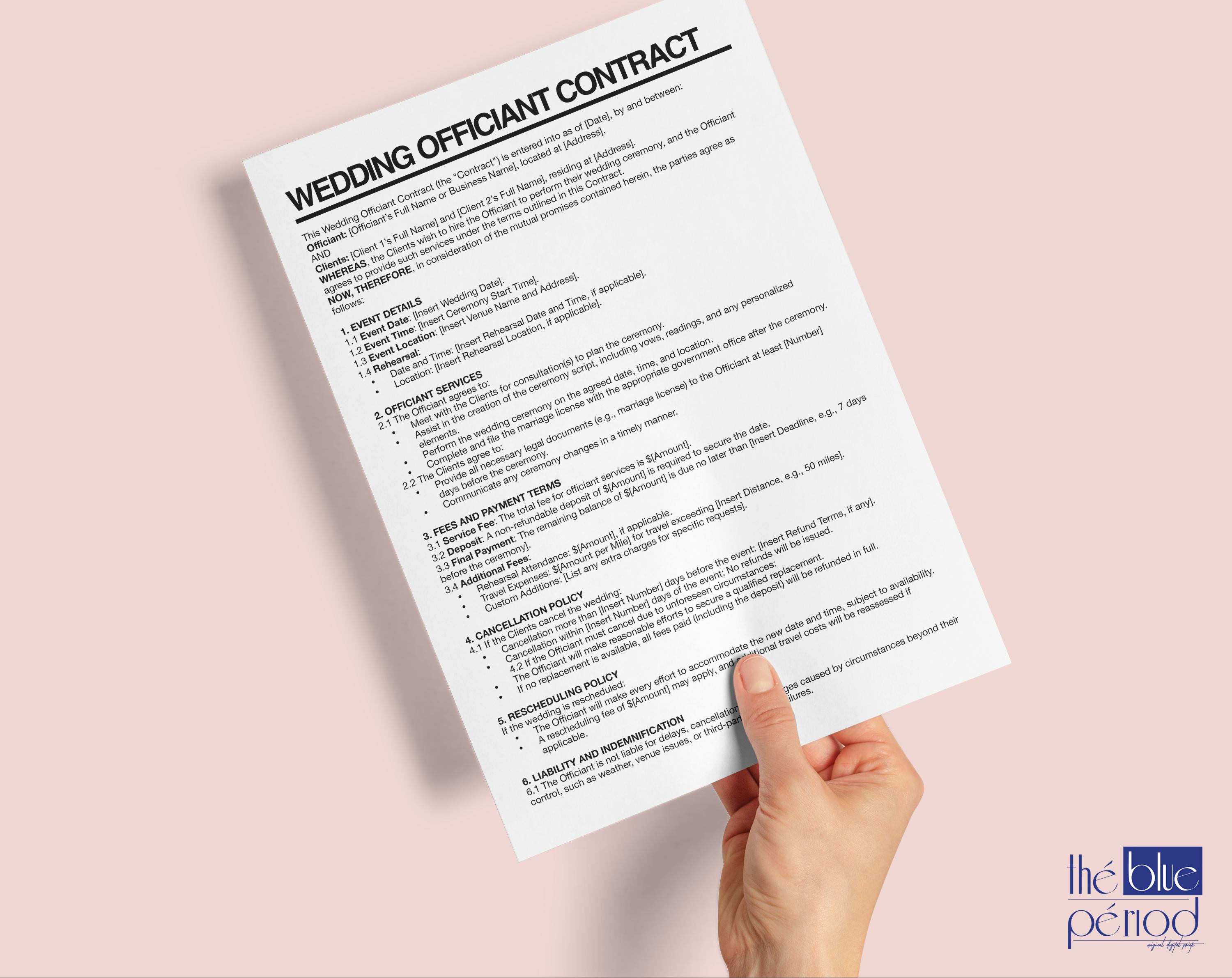 Editable Wedding Officiant Contract Template Etsy