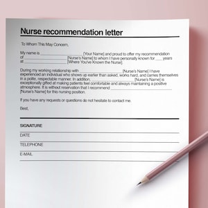 Carta de recomendación de enfermería editable