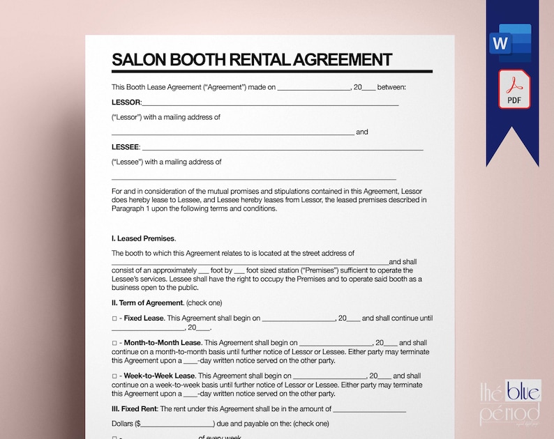 Editable Salon Booth Rental Agreement Etsy