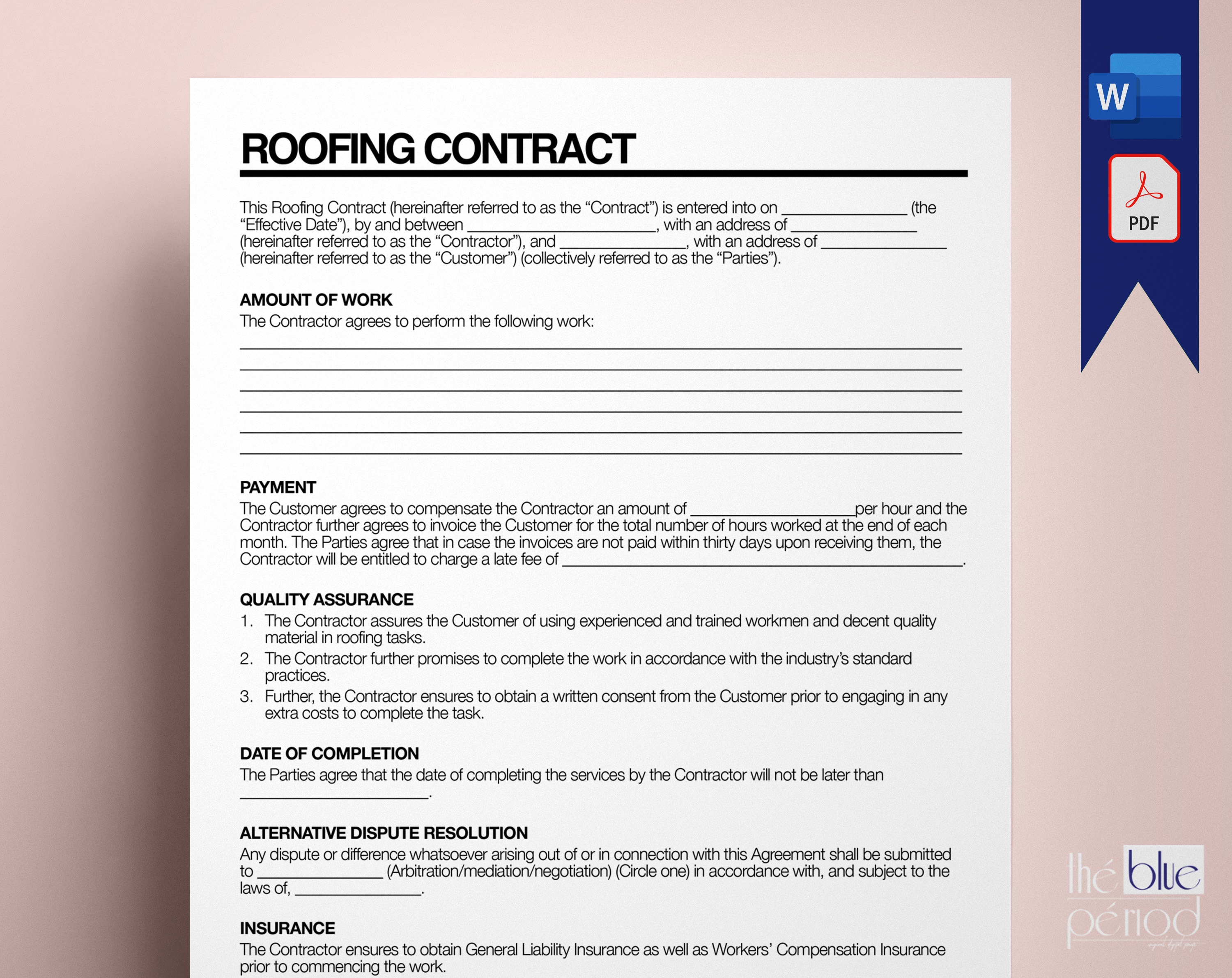 Editable Roofing Contract Template Etsy