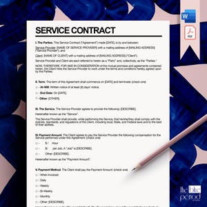 Editable Service Agreement, Digital Service Agreement Form