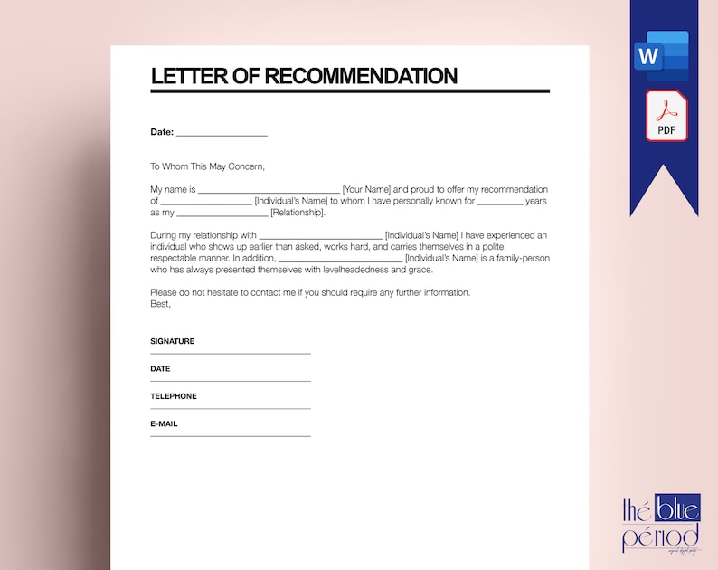 Editable Letter of Recommendation - Etsy