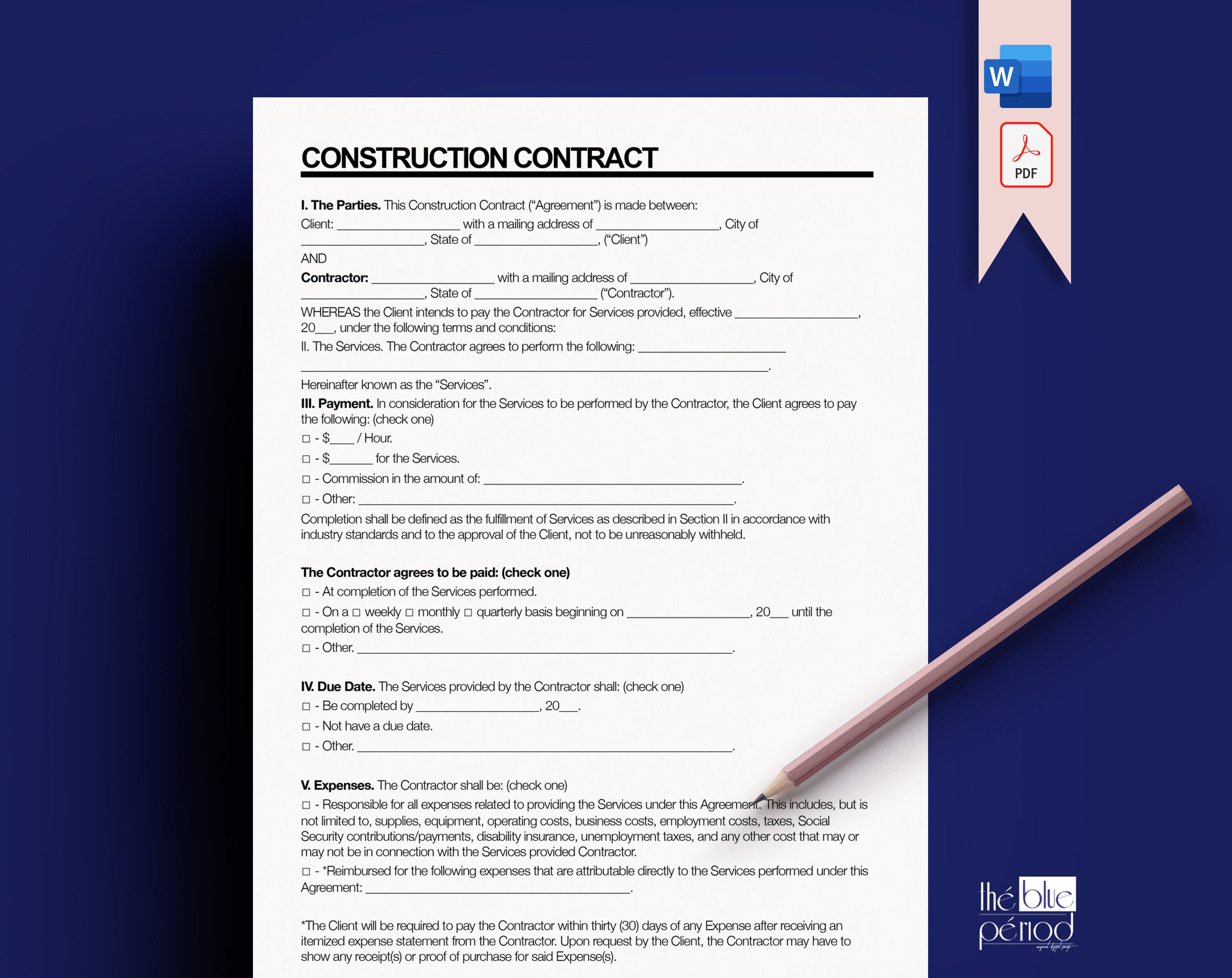 Editable Construction Contract - Etsy