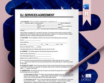 Contrato de servicio de DJ editable, contrato de DJ editable