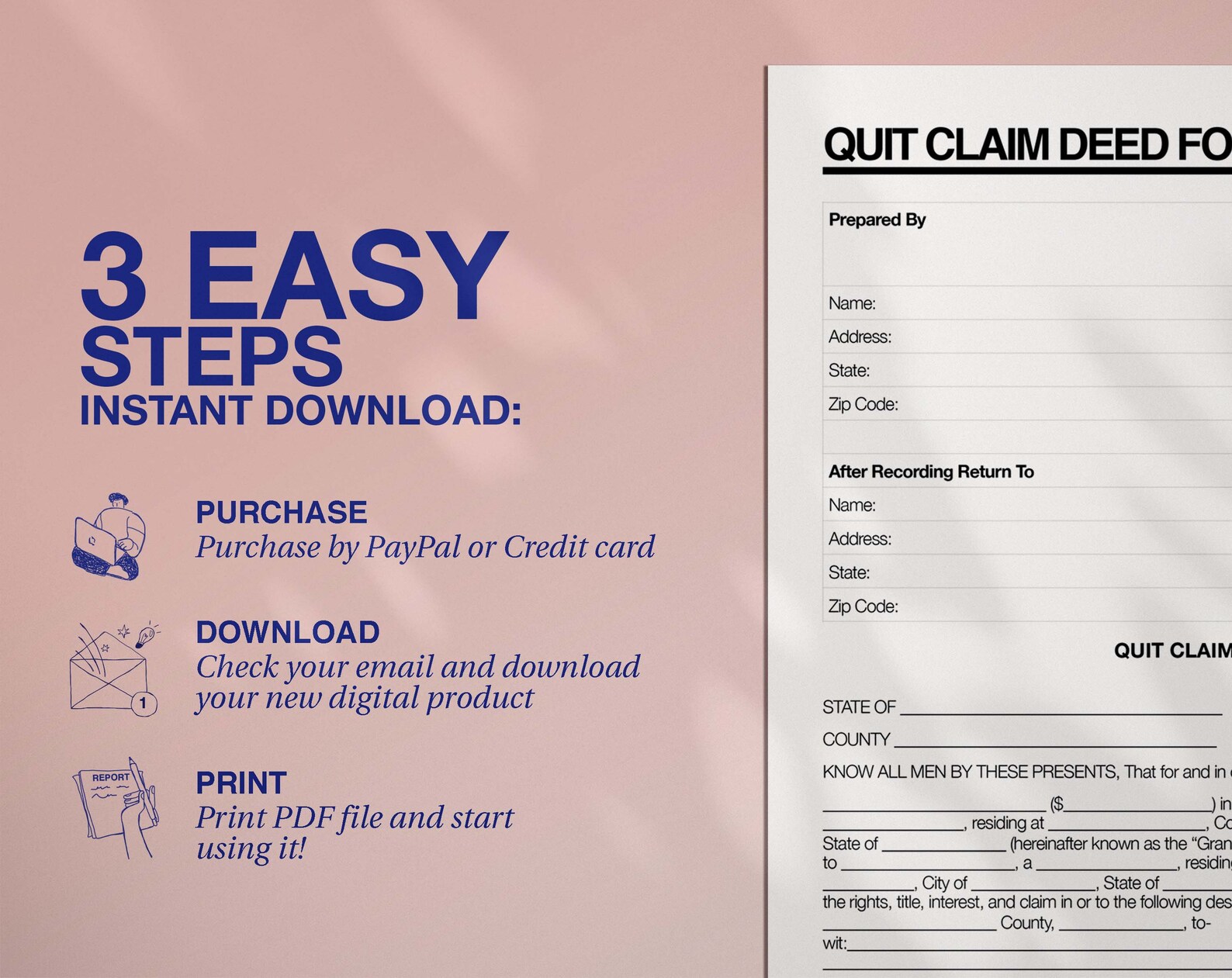 Editable Quit Claim Deed Form Etsy