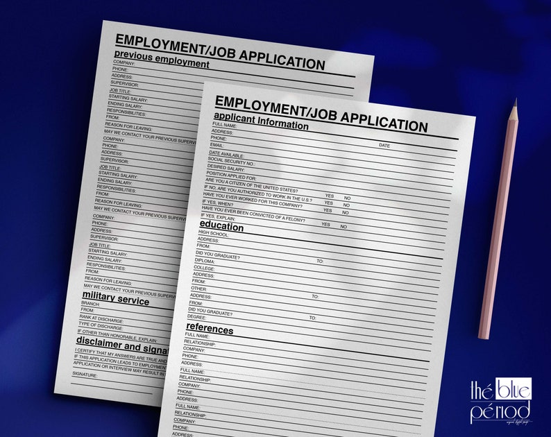 Printable Employment Application - Etsy