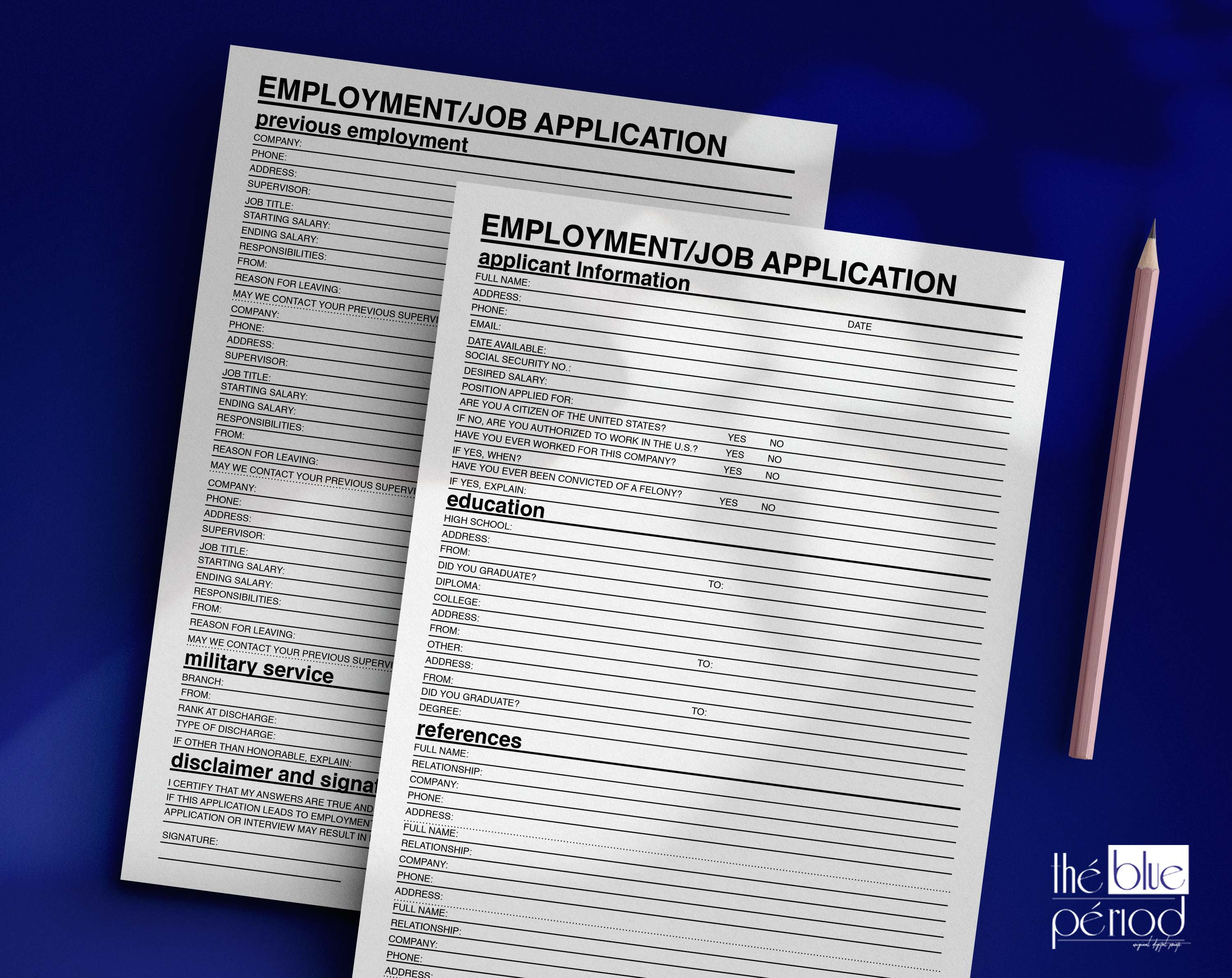 Printable Employment Application - Etsy