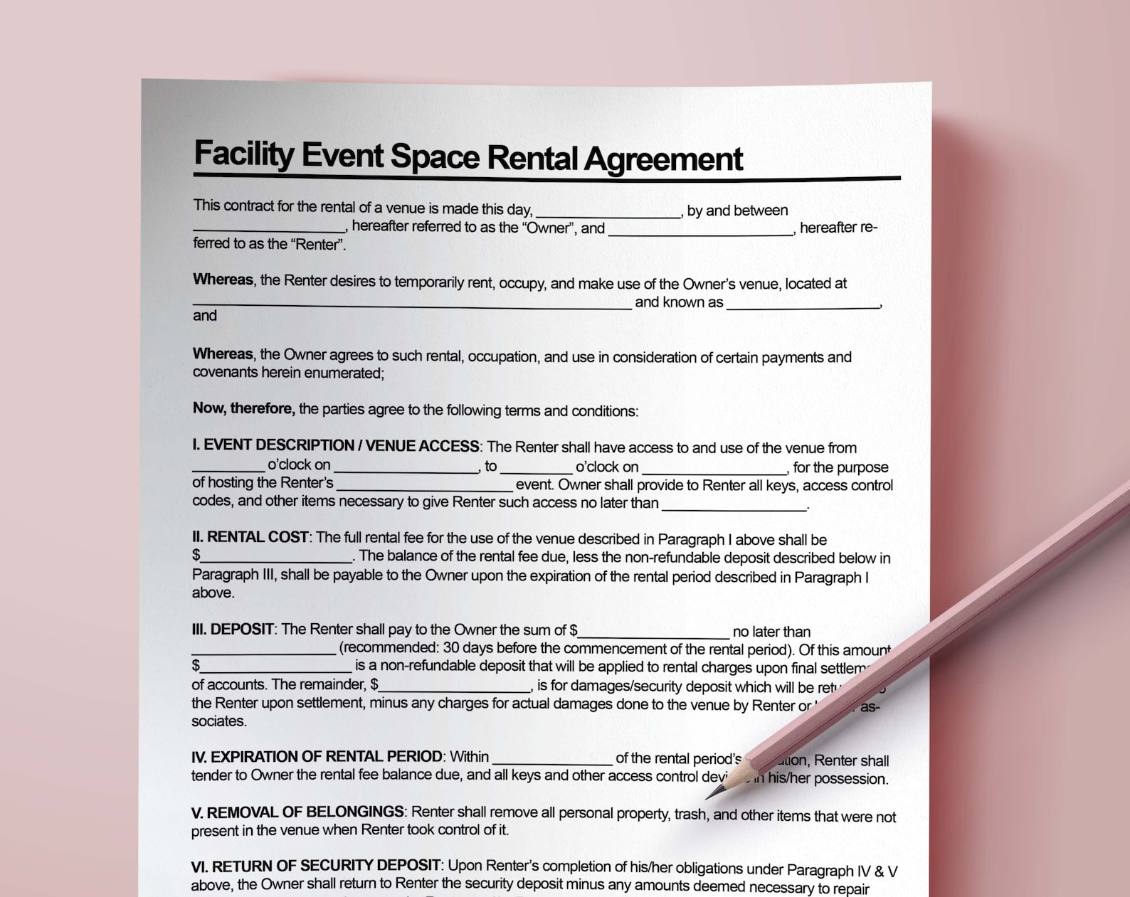 Facility Event Space Rental Agreement - Etsy