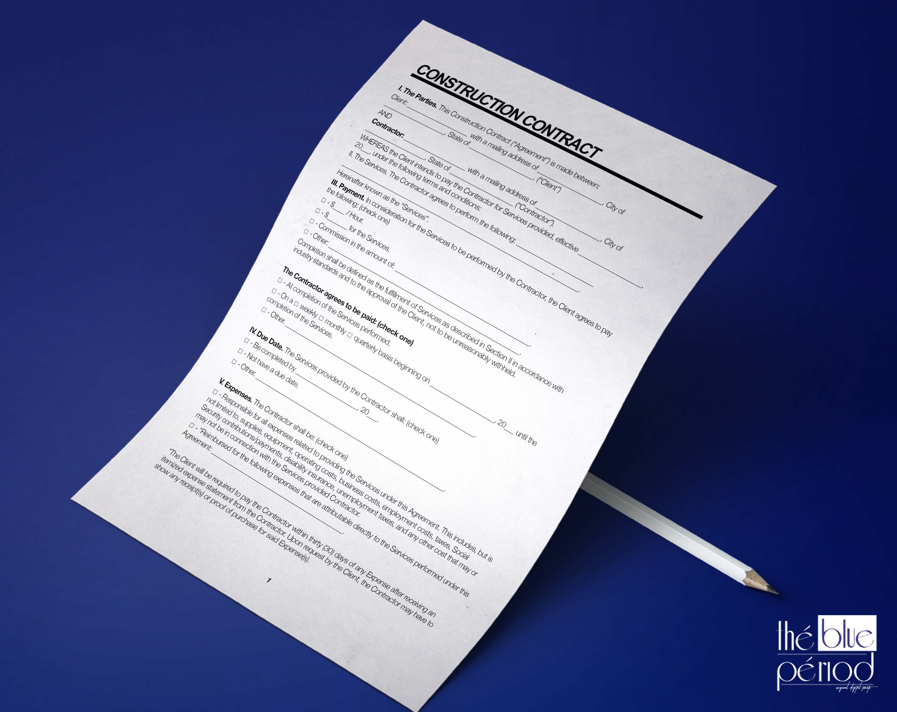Editable Construction Contract - Etsy