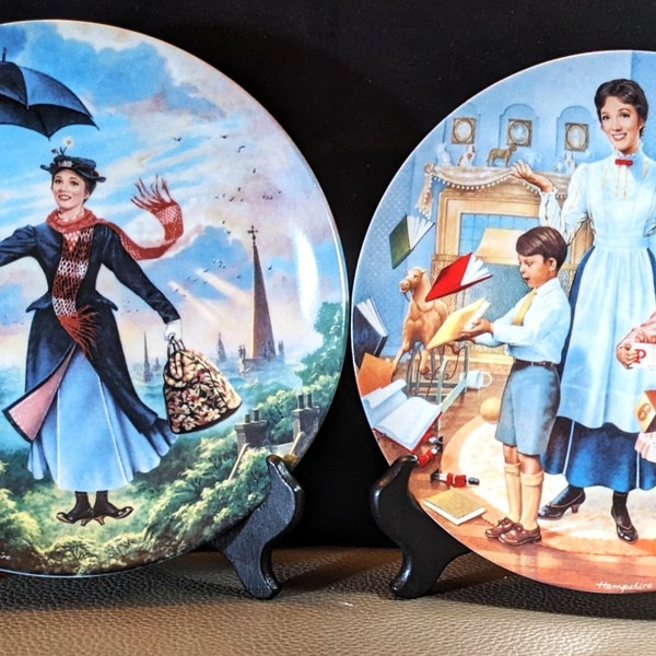 PAIR Walt Disney Mary Poppins plates, original boxes, certs, by Edwin M. Knowles, late 1980's