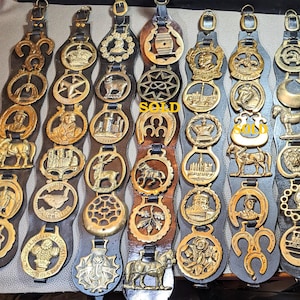 6 brass straps, old heavy leather, for discerning collectors, updated JUNE