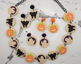 Polymer Clay Earrings | Halloween Jewelry | Pumpkin Cookie Earrings | Ghost Cookie Earrings | Black Cat Cookie Necklace