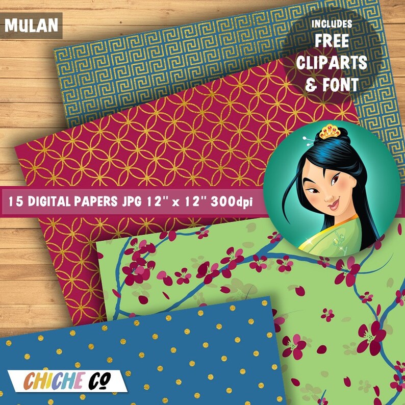 Digital Papers Mulan Clipart PNG Scrapbook Instant Download | Etsy