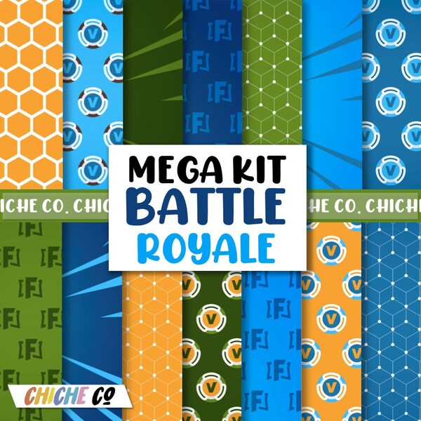 Digital Papers Battle Royale Clipart PNG Videogame Online Green Blue Construction Heroes Birthday Victory Coins Themed Party Friends Game