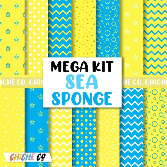Digital Papers Sea Sponge Clipart PNG Scrapbook Instant Download Yellow  Sponge Themed Party Funny Sponge Friend Invitations Blue Green - Etsy
