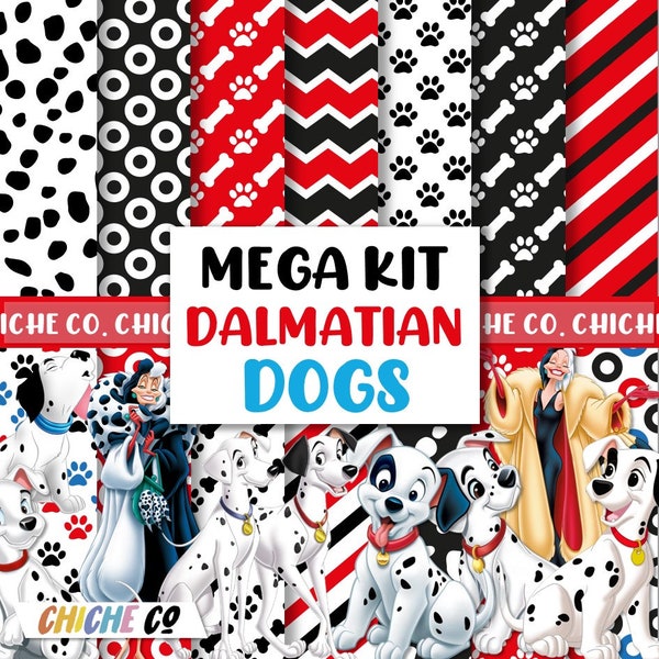 Digital Papers 101 Dalmatians Clipart PNG Scrapbook Instant Download Dalmatian Dogs Themed Party Dogs Invitations Paws