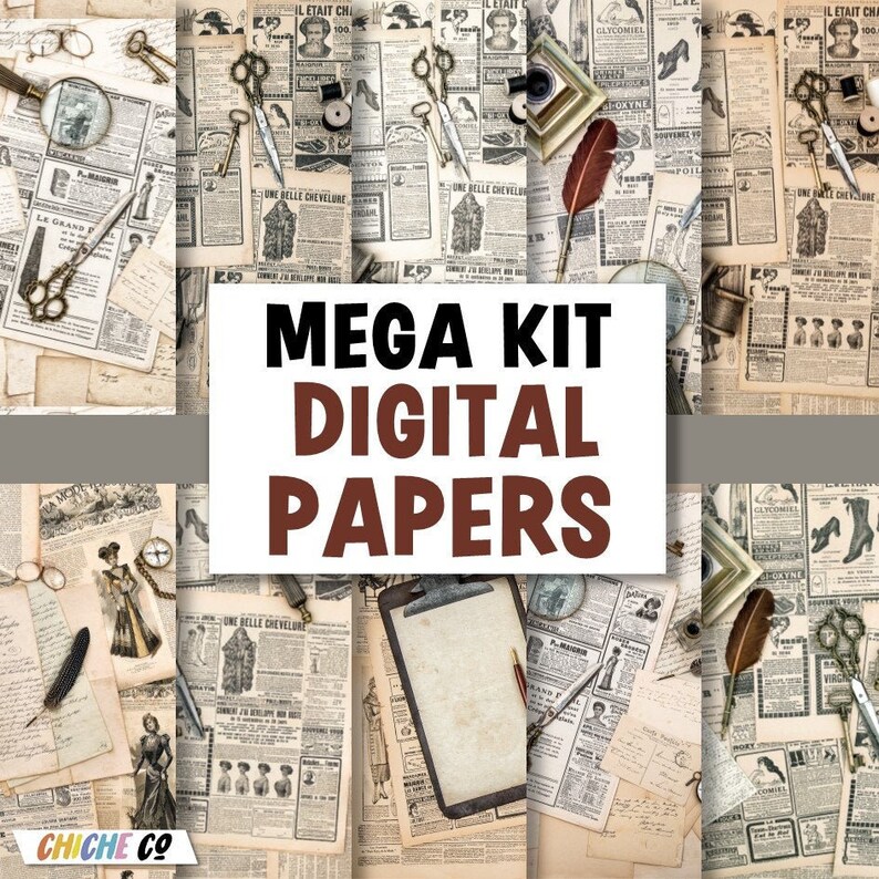 Kit Vintage Newspaper Digital Papers Scrapbook Instant Etsy Australia