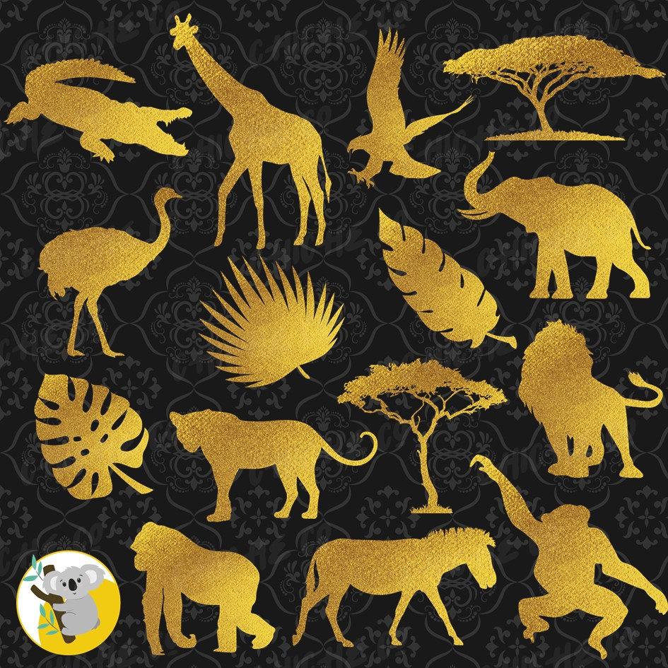 Gold Animals Safari Clipart PNG Vector Graphics Clip Art Etsy UK
