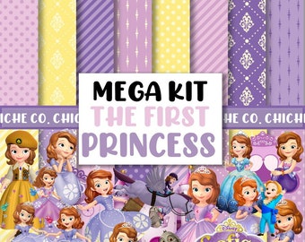 Digital Papers The First Princess sofia Clipart PNG Scrapbook Sofia the Princess Birthday Party Girl Themed Invitations the First Princess