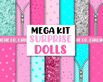 Digital Papers Surprise Girls Clipart PNG Scrapbook Glitter Cute Dolls Birthday Party Invitations Background Glam Fashion Girls
