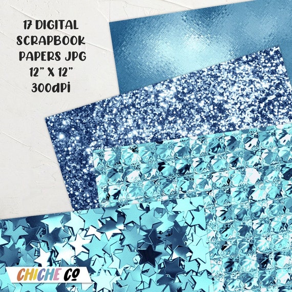 Blue Glitter Digital Papers, Scrapbook Papers Blue Sparkles Clipart ,  Digital Background Instant Download 