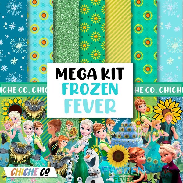 Digital Papers Frozen fever Spring Clipart PNG Princess Elsa Scrapbook Instant Download Birthday Party Fever Princess Olaf Snowman Sunflower