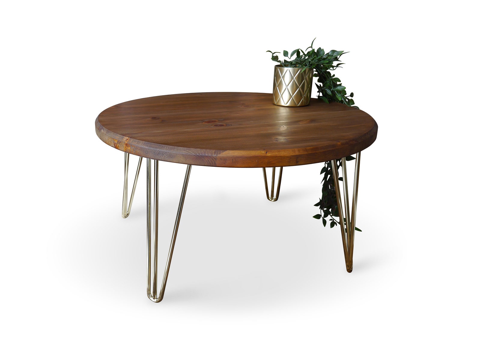 Wood Round Coffee Table With Hairpin Legs Solid Pine Modern Etsy UK