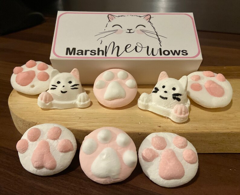 Marshmeowlows Hand Made Cat and Paw Shaped Marshmallows Etsy UK