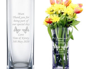 personalised engraved glass vase, retirement gifts,  new home gifts, birthday gifts,  wedding gifts