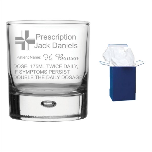 Personalised Engraved Jack Daniels Glass | Prescription JD Glass Tumbler  Novelty Engraved Pint Cider Glass | Custom Glassware Gifts