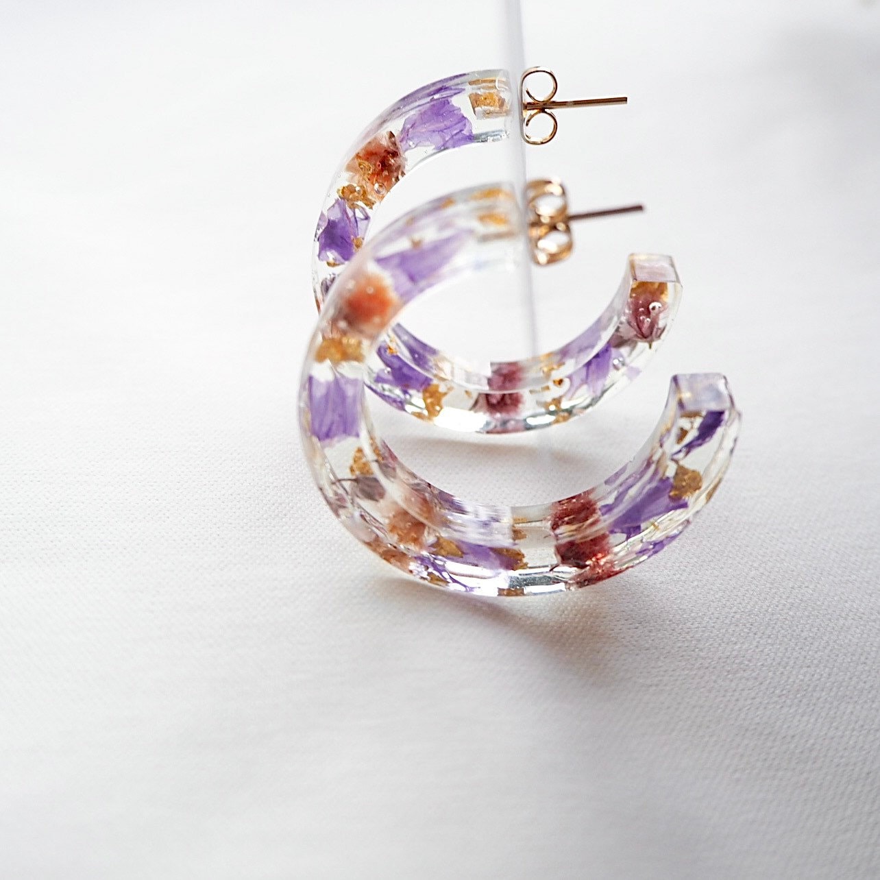 1.34 inch Resin Hoop earrings Dried flowers Pressed flower Etsy