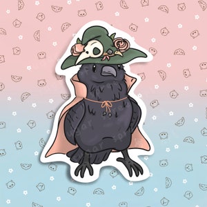 Witchy Crow Sticker | Crow in Witch Hat | Wiccan Sticker | Cute Crow Sticker | Gifts for Witches | Crow Familiar | Magic Crow | Magic Bird
