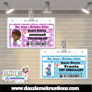 Doc Badges - Doc McStuffins Party, Doc Passes, Doc Birthday, Party Favor, Doctor/Nurse,Doc McStuffins Themed Party, Custom Badge