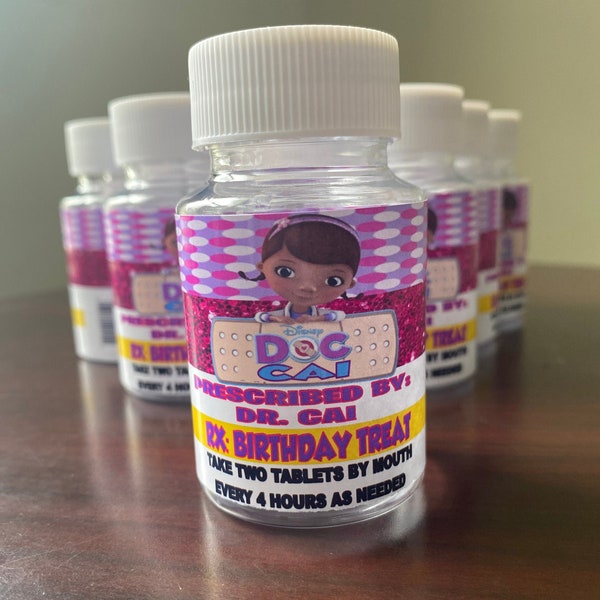 Étiquettes de bouteilles de prescription Doc McStuffins-Étiquettes personnalisées Doc McStuffins-Faveurs de fête personnalisées-Fête d’anniversaire sur le thème Doc McStuffins