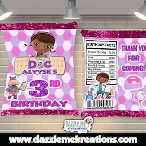 Doc McStuffins Custom Favor Bags - Custom Chip Bags - Doc McStuffins Party - Doc McStuffins Birthday -Digital