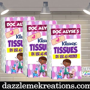 Doc McStuffins Kleenex Labels-Doc McStuffins Custom Labels-Doc Mcstuffins tissue-Custom Party Favors-Doc McStuffins Themed Birthday Party