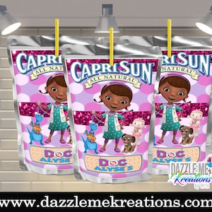 Doc mcstuffins Juice Pouch labels/wrappers-Digital-Doc mcstuffins party favors-doc mcstuffins party decor-personalized Juice labels