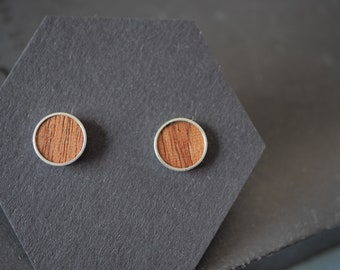 Holz Ohrringe, Ohrringstecker (8mm) mit Silber 925 Fassung und Holzart nach Wunsch