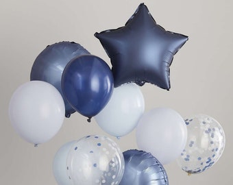 Ballons Ballonset Geburtstag Rund Stern Luftballon Latexballons Deko Konfettiballons Blau