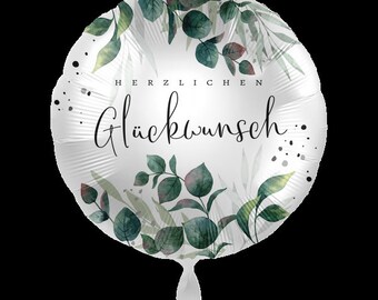 Ballon Luftballon zum Geburtstag Herzlichen Glückwunsch für Luft oder Helium Geburtstagsdeko trendy elegant chic Boho Eukalyptus